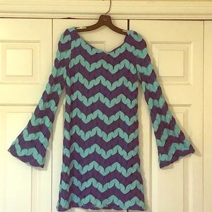 Judith March Chevron Bell Sleeve Dress